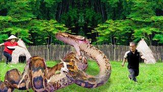 Dwarf family Primitive Life: Giant python attacks goat | Mountain VN girl gives a flock of ducks