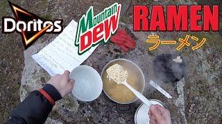 Cooking Doritos & Mountain Dew Ramen in the woods! (ドリトス マウンテンデュー ラーメン)