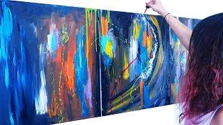 Abstract Acrylic Painting Demo On Large Canvas - Part 01/02