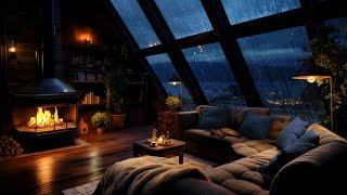 Rain, Thunderstorm with Lightning and Crackling Fire - Cozy Rain Ambience