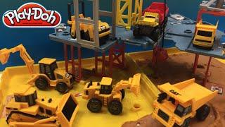 PlayDoh fun with Matchbox Mini Mighty Machines Excavators Bulldozer at Folding Construction Job Site