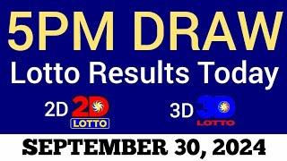 Lotto Result Today 5pm Draw September 30 2024 Swertres Ez2 PCSO Live Result