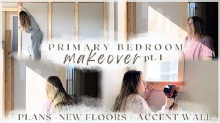 PRIMARY BEDROOM MAKEOVER! new flooring installation, design plans, DIY wall moulding - part 1