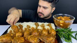 ASMR EATING SPICY CHICKEN CURRY+SPICY EGG CURRY+WHITE RICE+GREEN CHILLI || MUKBANG