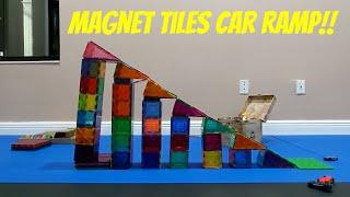 Building a hot wheels car ramp with magnetic tiles