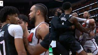 Dillon Brooks gets heated with Sharpe then wants to fight Simons after foul 