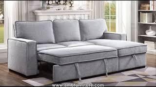 CM6964 2 pc Ines gray linen like fabric sectional sofa reversible storage chaise pop up sleep area