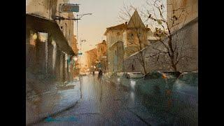 How to paint cityscape in watercolor painting demo by javid tabatabaei