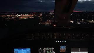 Night approach&landing Prague Airport cockpit view