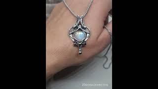 ️Signy. Rainbow moonstone fantasy handmade sterling silver talisman pendant necklace