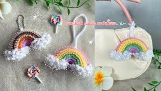 Crochet Rainbow Charm Keychain  | DIY Rainbow Clouds Keychain  beginner-friendly tutorial