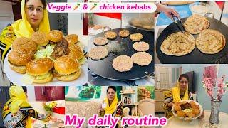 Chicken & Veggie Kabab Recipe | How To Make Saag Wala Paratha | Pakistani Mom Daily Routine In UK ,