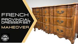FRENCH PROVINCIAL dresser set makeover using white wash || AMAZING trash to treasure TRANSFORMATION