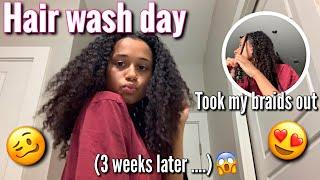 WASH DAY + TAKING OUT MY 3 WEEK OLD BRAIDS  | vlogmas day 3