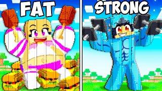 FAT HEATHER vs STRONG OMZ Build Battle in Minecraft With Crazy Fan Girl!