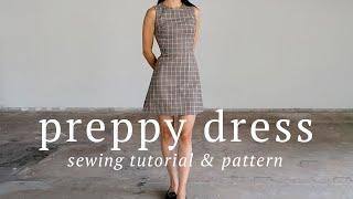 Preppy A line Mini Dress DIY | Sleeveless Round Neck Dress Sewing tutorial with sewing pattern