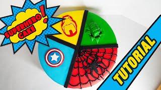 Tutorial Superhero cake with Captain America, Spiderman, Hulk, and Ironman