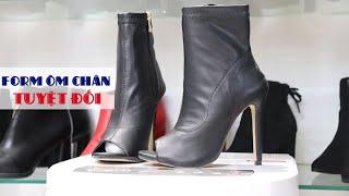 [ TP Fashion Shop] Giày boot nữ hở mũi gót 11cm cổ lửng da bóng ôm chân GBN193