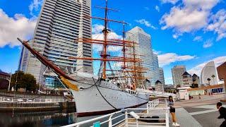 [4K] Japan Historical Sail Ship Visit. Walk through China Town / Minatomirai. Yokohama, Japan.