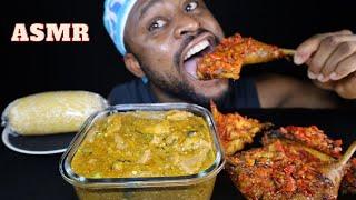 Asmr Ogbono+Okro,Assorted Beef Intestines,Spicy ChickenBone & Garri Fufu.African food vlog