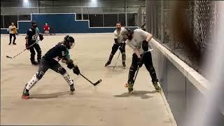 Outdoor roller hockey with a ball in Ladner BC Canada