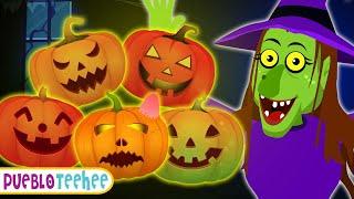 Cinco Jack O Lanterns saltando sobre la cama| Canciones de Halloween para niños | Pueblo Teehee