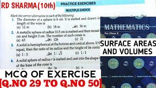 RD SHARMA CLASS 10 SURFACE AREAS AND VOLUMES MCQ OF EXERCISE [Q.NO 29 TO 50] MATH FEAR | CHAPTER 14