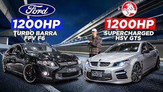 FORD v HOLDEN: FPV F6 TURBO BARRA vs HSV GTS LSA SUPERCHARGED