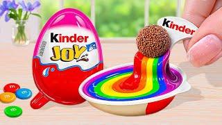 Kinder Chocolate vs Rainbow Cake | Satisfying Mini Rainbow Kinder Joy Cake Recipe With Chocolate