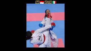 INA  VS ITA  karate female kumite | Amazing IPPON Mawashi Geri #shorts #karate #ippon #wkf #ina