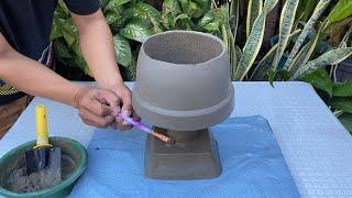 Make the creative flower vase pots from plastic molds - Cement craft ideas