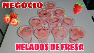  Como Hacer HELADOS de [FRESA] con LECHE CONDENSADA ~ HELADOS DE FRESA CREMOSOS~HELADO DE FRESA