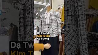 Vải dạ tweed kẻ caro kim tuyến may áo khoác nữ dáng suông #thoitrangthuy