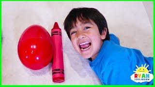 Ryan Pretend Play and Learn Colors with Giant Crayons Egg Surprise Toys!