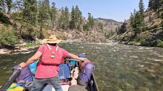 Running the Sweep Boat through Pistol Creek Rapid on the Middle Fork at 2.14 Feet