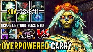 OP Carry Electro Gunslinger Muerta Insane Fast Farming & Max Range ATK Vs Pro Tanky Timbersaw Dota 2