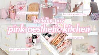 My Pink Aesthetic Kitchen: build, install & organize with me | Roxy James #pinkkitchen #pinterest