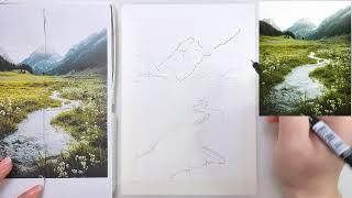 Как нарисовать горный пейжаж? Уроки рисования акварельными красками от Всем Арт.