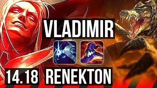 VLADIMIR vs RENEKTON (TOP) | 11/1/2, 6 solo kills, Legendary, 600+ games | EUW Master | 14.18