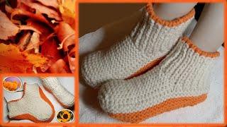 Knitting tutorial-Slippers-Seamless sole-Men-Women-Very easy!