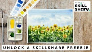 The Secret to Painting a Stunning Watercolour Sunflower Field - Sponsored by Skillshare