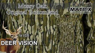 See Mossy Oak Original Bottomland hunting camo in Human and Deer Vision on 14 Backgrounds