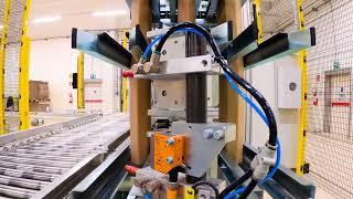 Automatic Cardboard Edge Guard Applicator on a Automatic Wrapping Line - Castle Industrial Supplies