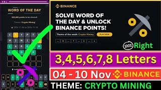 Theme Crypto Mining WOTD | Binance Crypto WODL Answers Today | All Letters WOTD