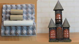 Stone castle using egg carton and toilet paper roll- Easy DIY crafts