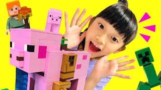 【LEGO】マイクラのぶたさんのおうちレゴを組み立ててマイクラごっこ　親子でレゴあそび【開封】