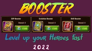 EXP Booster, Skill Booster, Evolution Booter 2022 How it`s works Hero Wars Mobile