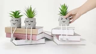 Creative Artificial Succulent Plants with Grey Pots, Mini Potted Succulents Decor | Deco Life