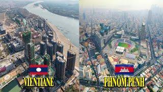 VIENTIANE vs PHNOM PENH View Capital of Cambodia and Laos Building Construction Skyscraper 2024