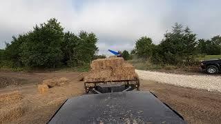 Blowing Straw on the Seed. Kincaid Tailgate Blower.